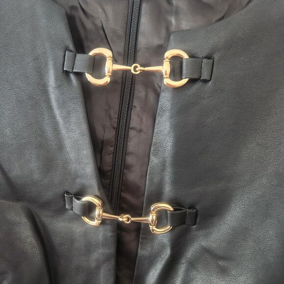 NWT COMMENSE Faux Leather Buckle Mini Dress Sleeveless V Neck Party Club Black M - Picture 5 of 11